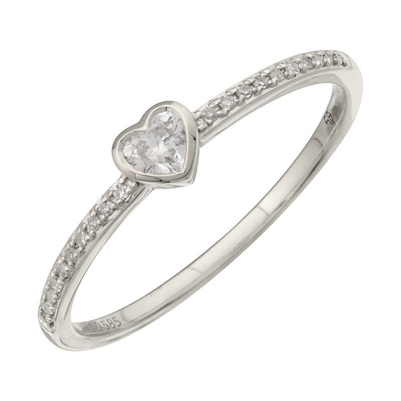 Anillo de oro 14k con diamante en forma de corazón 0.15CTD