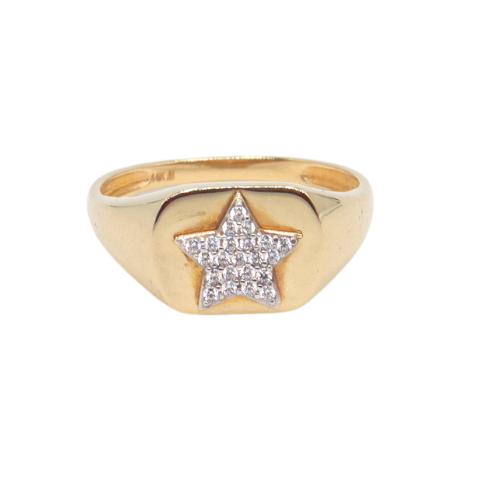 Anillo  de oro amarillo 14k con estrellas y circonias