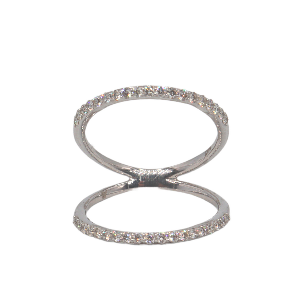 Anillo doble de oro blanco 14k con diamantes 0.41CTD