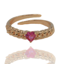 Anillo cuban links de plata 925 y corazón central.