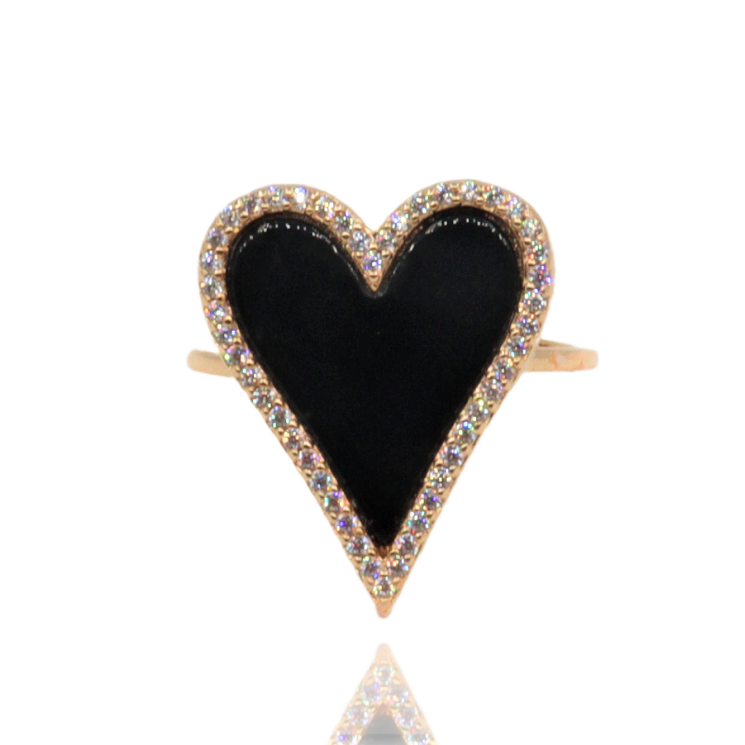 Anillo de corazón XL con plata 925 con baño en oro de 18k y circonias.