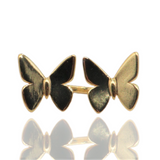 Anillo XL de doble mariposa en plata 925 con baño de oro 18k