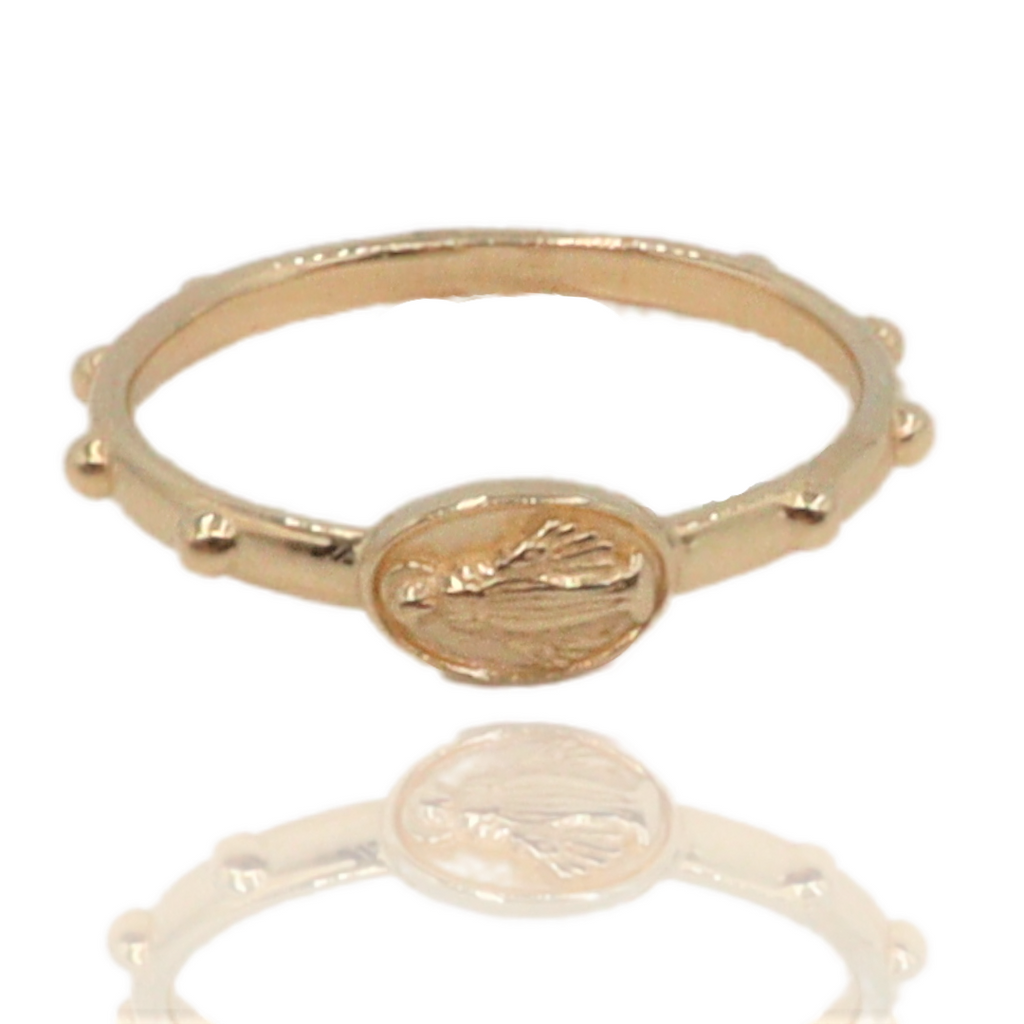 Anillo de rosario con medalla milagrosa en oro amarillo 14k