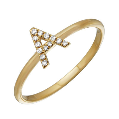 Anillo de oro amarillo 14k con letra en diamantes