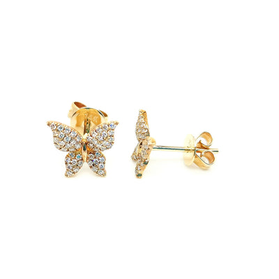Aretes de oro amarillo 14k en forma de mariposa con diamantes 0.19CTS | Romanza Joyerias Panamá