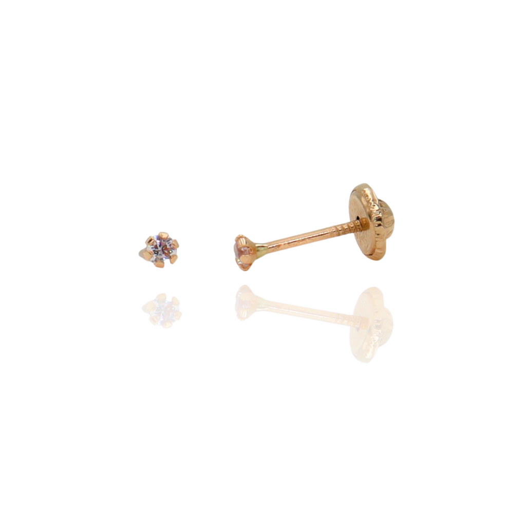 Aretes de  mini studs en oro amarillo 14k con circonias