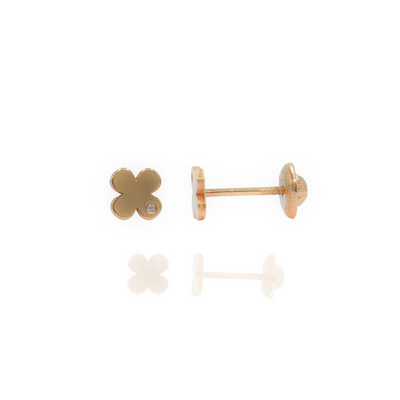 Aretes de mini clover en oro amarillo 14k  y circonia
