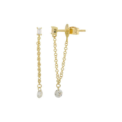 Arete de oro amarillo 14k con cadena con diamantes 0.24CTD (Single)