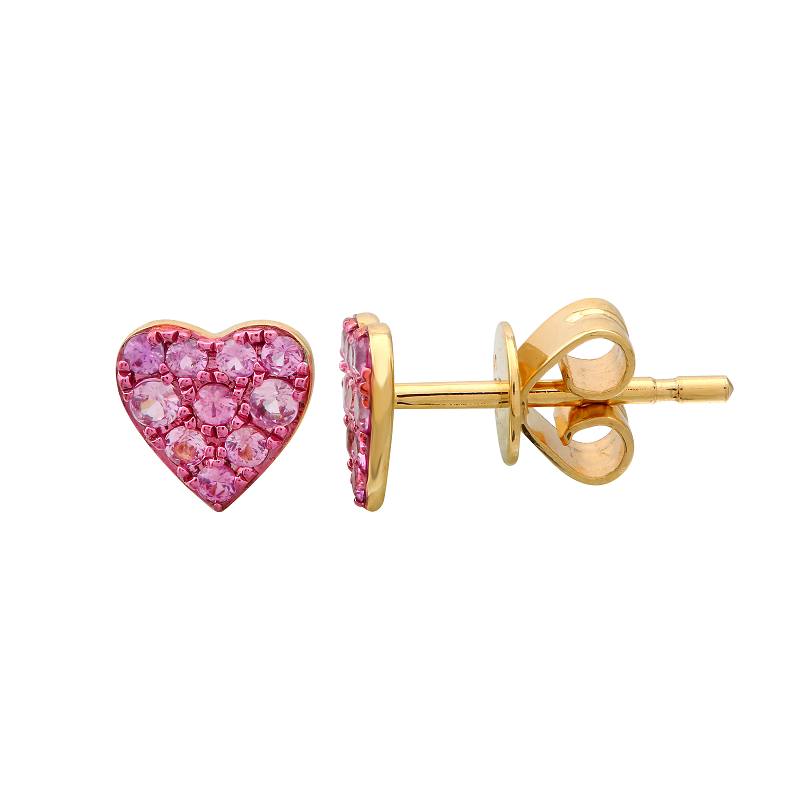 Aretes de corazón en oro amarillo de 14k  zafiros rosados 0.30CT 7mm (Pair)