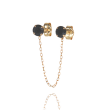 Arete doble piercing con cadena y circonias de color  en oro amarillo de 14k (Single)