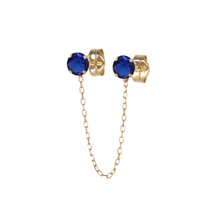 Arete doble piercing con cadena y circonias de color  en oro amarillo de 14k (Single)