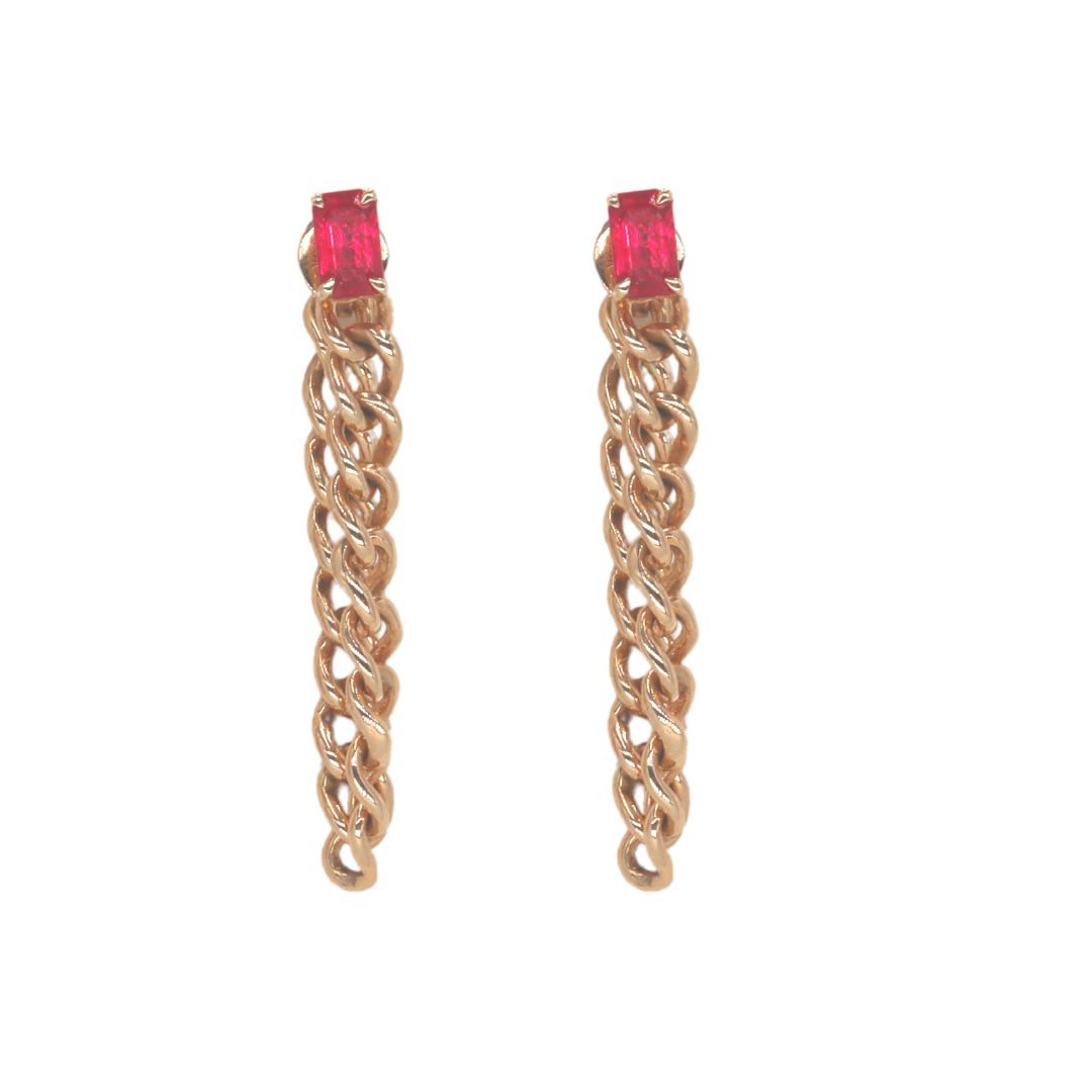 Aretes de  rubí 0.72R y cadena en oro amarillo de 14k (Single)