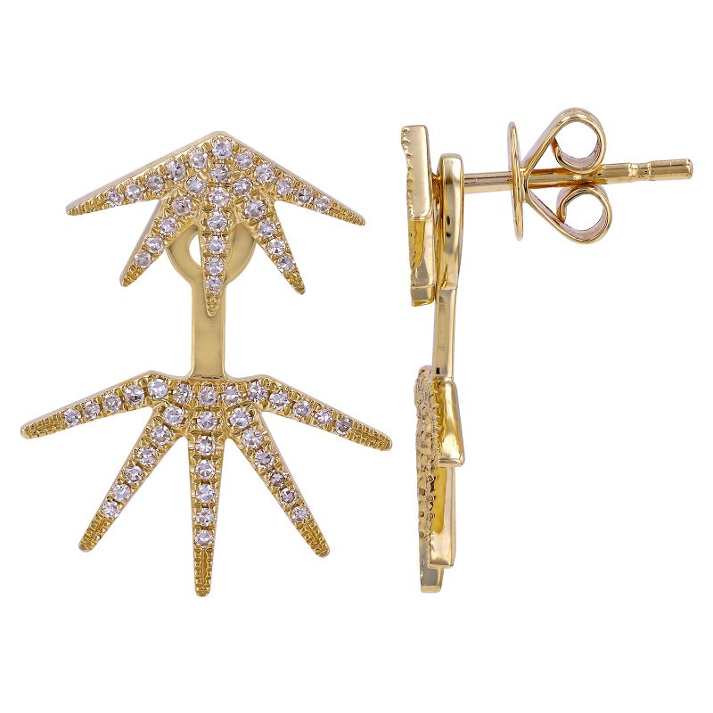 Aretes earjackets de puntas en oro amarillo 14k con diamantes 0.27CTD