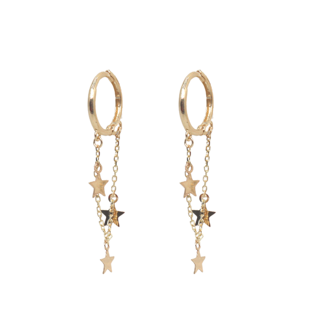 Huggies de oro amarillo 14k con cadenas y estrellas (12mm)