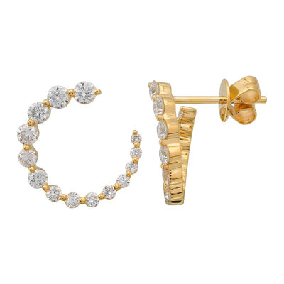 Aretes de espiral en oro amarillo 14k con diamantes 0.88CTD 14mm