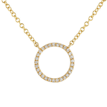 Collar de oro amarillo con dije de círculo en diamantes 0.21CTD