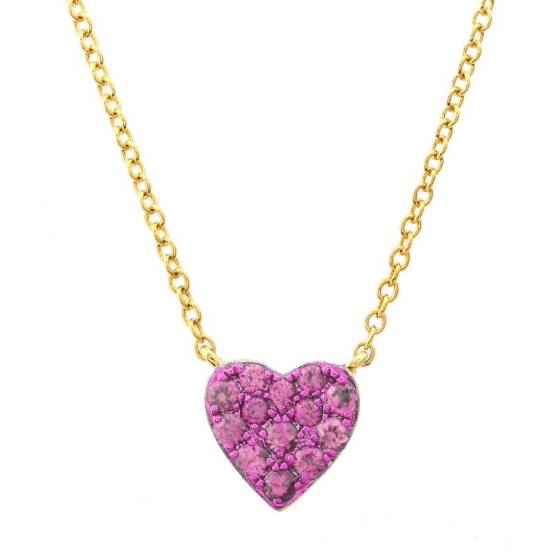 Collar de oro amarillo de 14k con dije de corazón en zafiros rosados 0.22CT 7mm