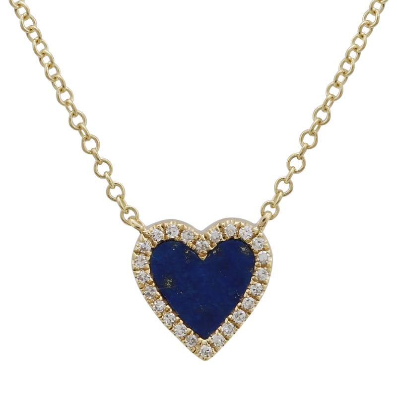 Collar de corazón de lapis lázuli  0.30 CTD en oro amarillo 14k coronado en diamantes 0.06CTD