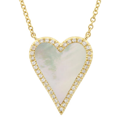 Collar de corazón alongado en madre perla 1.33 CTD en oro amarillo 14k coronado en diamantes 0.09CTD