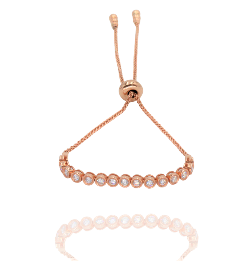 Pulsera tipo tennis de oro rosado 18k con broche ajustable y diamantes 0.39CTS