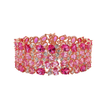 Pulsera ancha de plata 925 con baño de oro amarillo 18k y circonias de colores